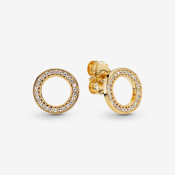 Sparkling Circle Stud Earrings Pandora CA Gold Plated